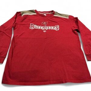 NFL Buccaneers Logo Red Long Sleeve Tee With Team Colors Sz L *flaw